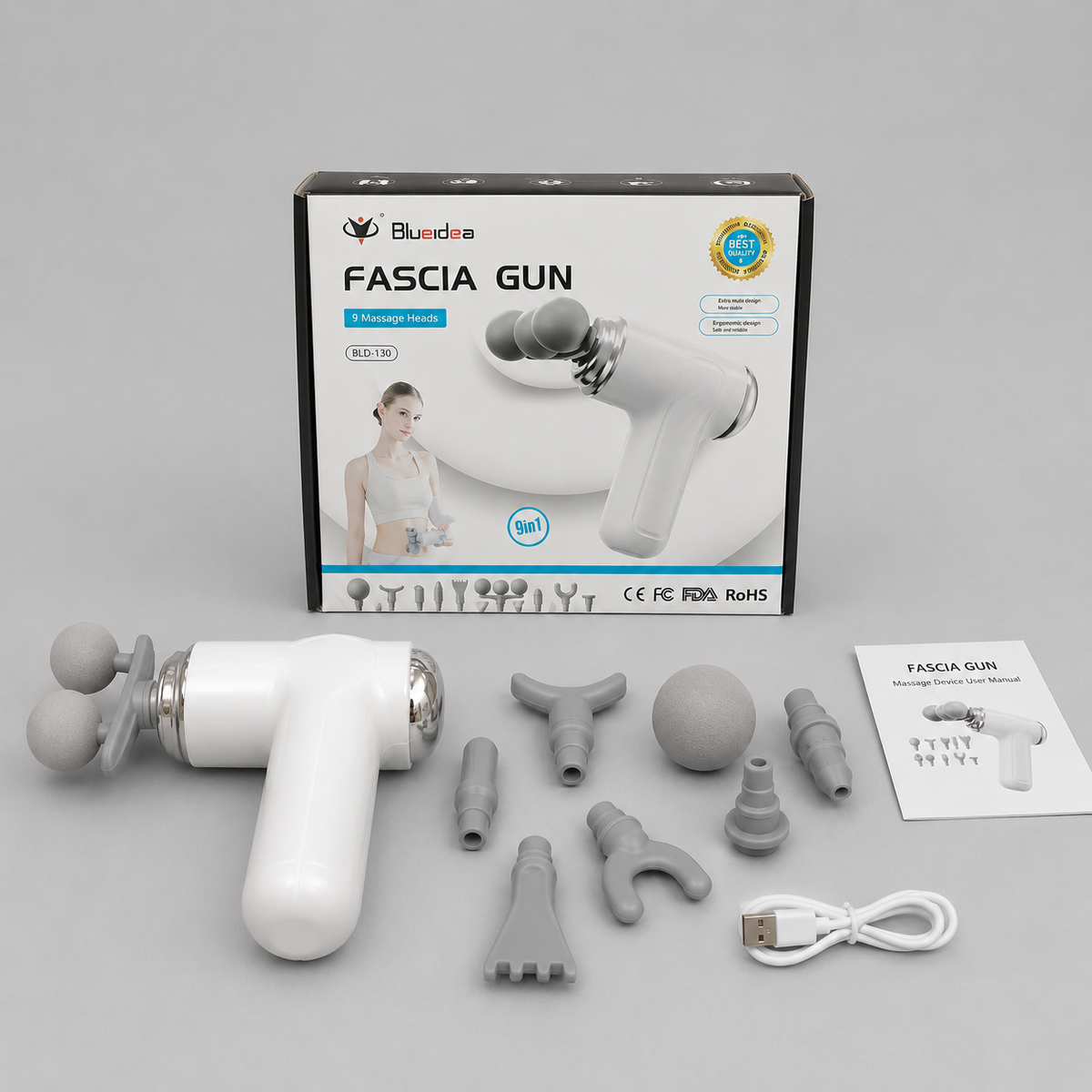 9-in-1 Electric Fascia Massage Gun – Deep Tissue Muscle Massager