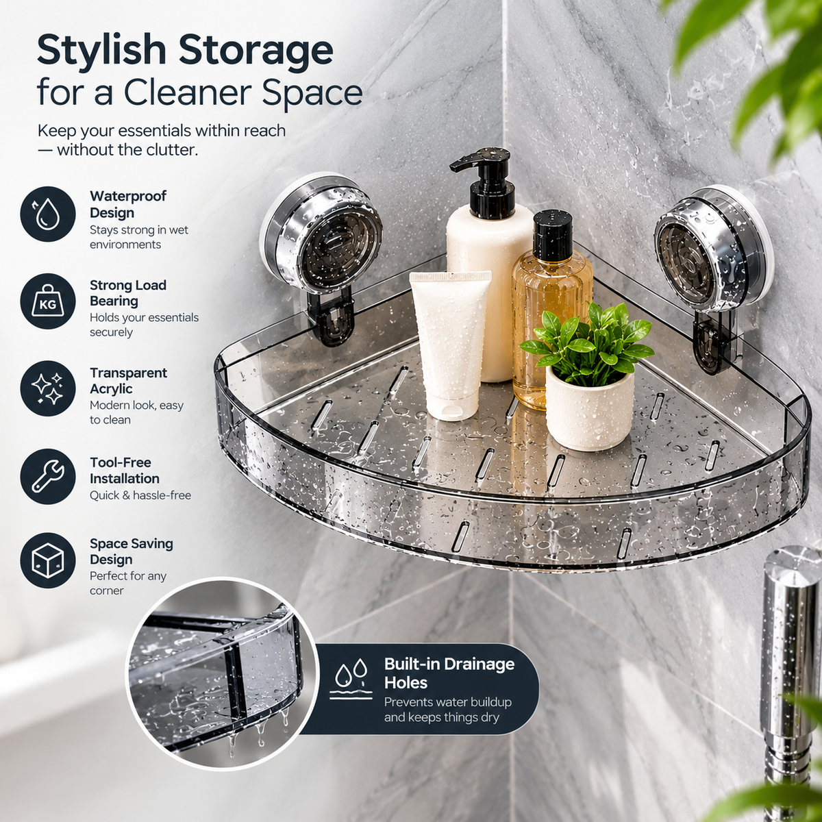 Acrylic Suction Corner Shelf (Buy 2 Get Free Gift)
