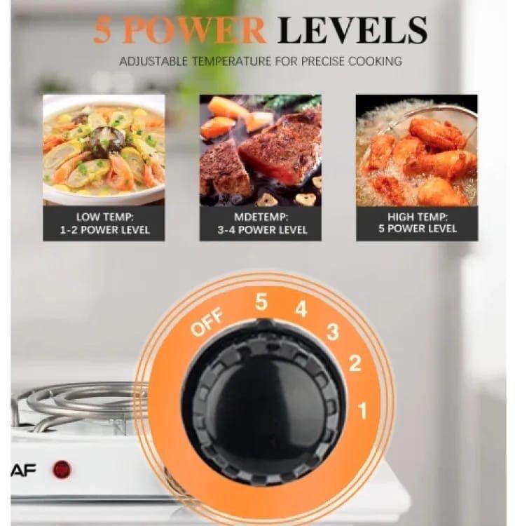 Portable Electric Stove 1000W Stainless Steel Auto Off White